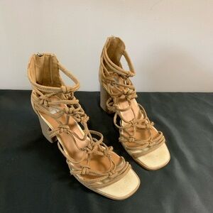 Dv Women's Tan Strappy  block Heeled Sandals 11